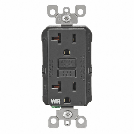 LEVITON GFWR2-E GFI Receptacle, Decorator Duplex, 5-20R, 20 A, 125 VAC, Black, 2 Poles, Screw Terminals | CR9HND 792UK3