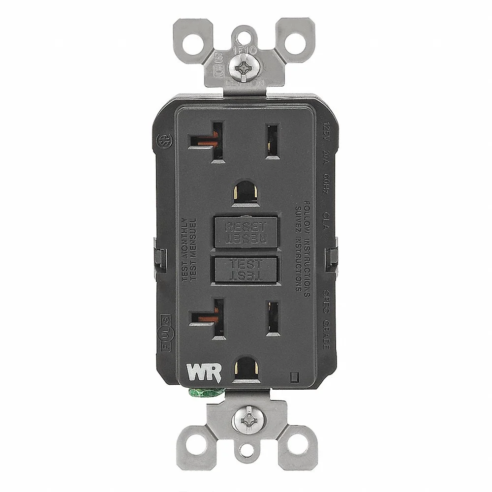 LEVITON GFWR2-E GFI Receptacle, Decorator Duplex, 5-20R, 20 A, 125 VAC, Black, 2 Poles, Screw Terminals | CR9HND 792UK3