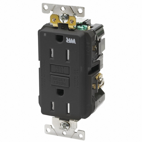 LEVITON GFWT1-E GFI Receptacle, Decorator Duplex, 5-15R, 15 A, 125 VAC, Black, 2 Poles, Screw Terminals | CR9HLU 792UK5