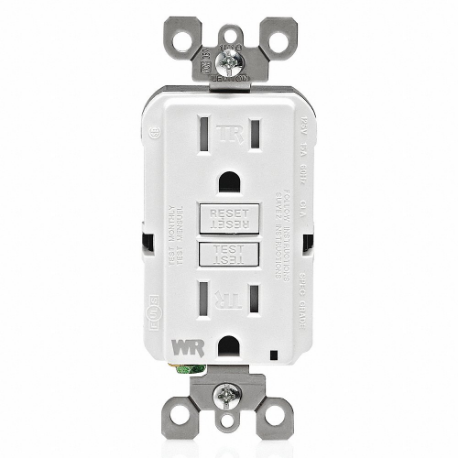 LEVITON GFWT1-W GFI Receptacle, Decorator Duplex, 5-15R, 15 A, 125 VAC, White, 2 Poles, Screw Terminals | CR9HMR 792UK6