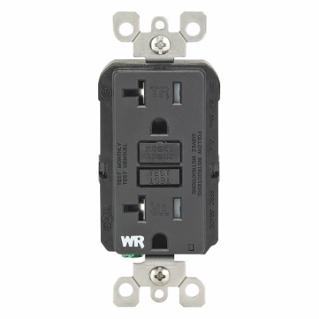 LEVITON GFWT2-E GFI Receptacle, Decorator Duplex, 5-20R, 20 A, 125 VAC, Black, 2 Poles, Screw Terminals | CR9HNB 792UK7