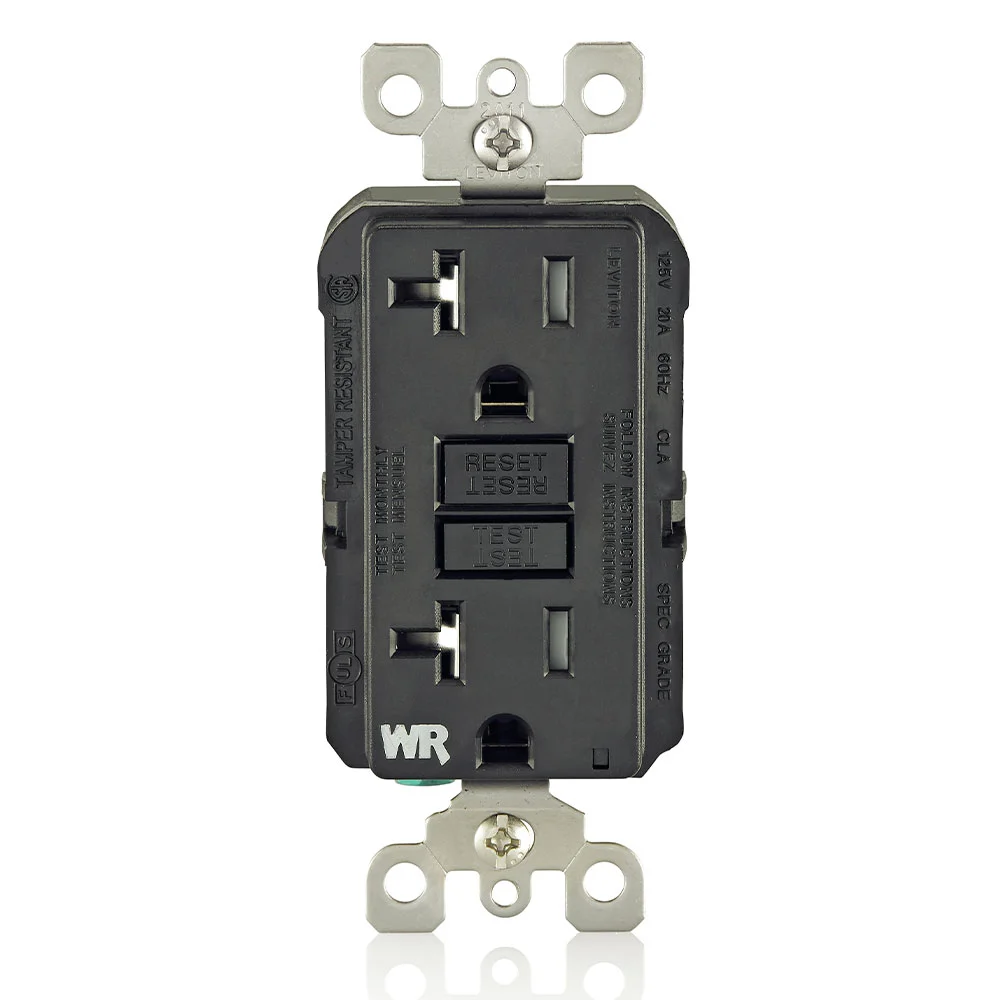 LEVITON GFWT2-E GFI Receptacle, Decorator Duplex, 5-20R, 20 A, 125 VAC, Black, 2 Poles, Screw Terminals | CR9HNB 792UK7