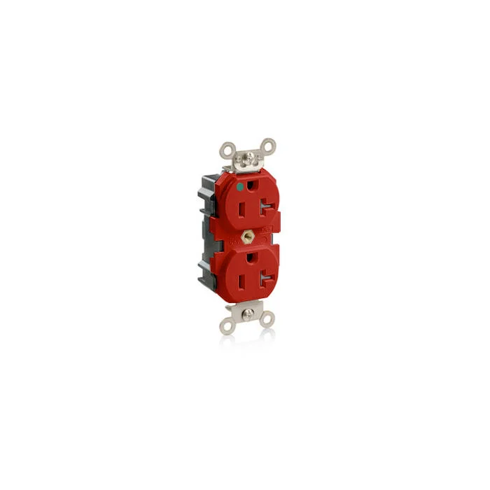 Extra Heavy Duty Tamper Resistant Wide Body Straight Blade Receptacle, 1 Phase, 125 VAC, 20 A, 2 Poles, 3 Wires, Red