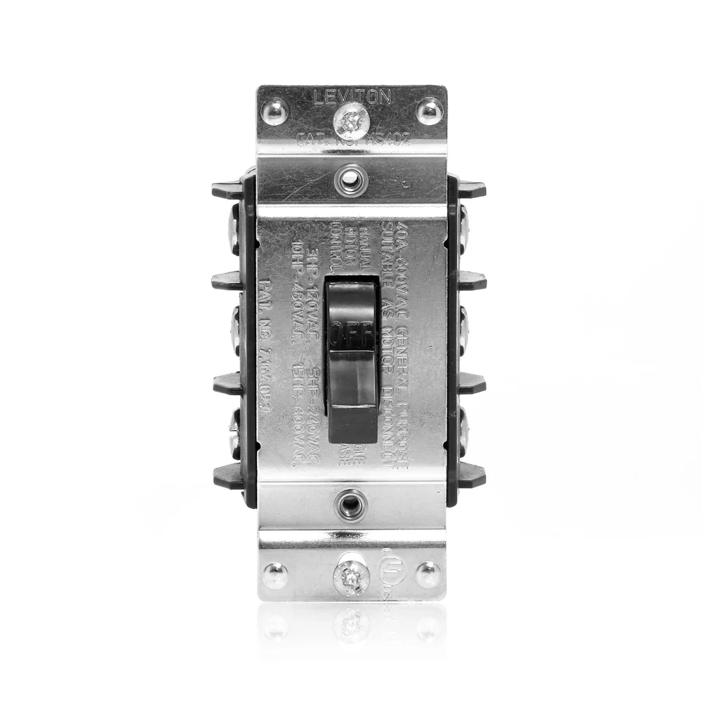 Manual Non-Grounding AC Motor Starter Switch, 600 VAC, 40 A, 20 HP Power Rating, TPST Contact