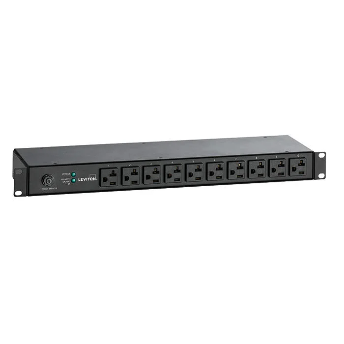 Horizontal Unmetered Power Distribution Unit, 120 VAC, 20 A, 10 Outlets, 12 ft L Cord, Rack Mount