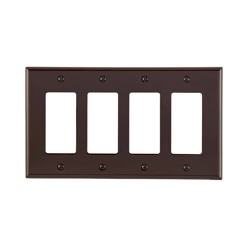 Midway Wallplate, 4 Gangs, 4.88 in H x 8.56 in W, Thermoplastic Nylon, Brown