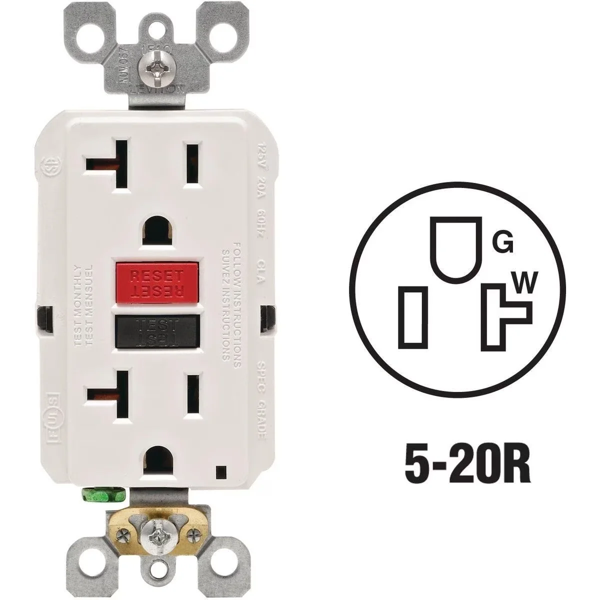SmartlockPro Self-Test 20A White Commercial Grade 5-20R GFCI Outlet