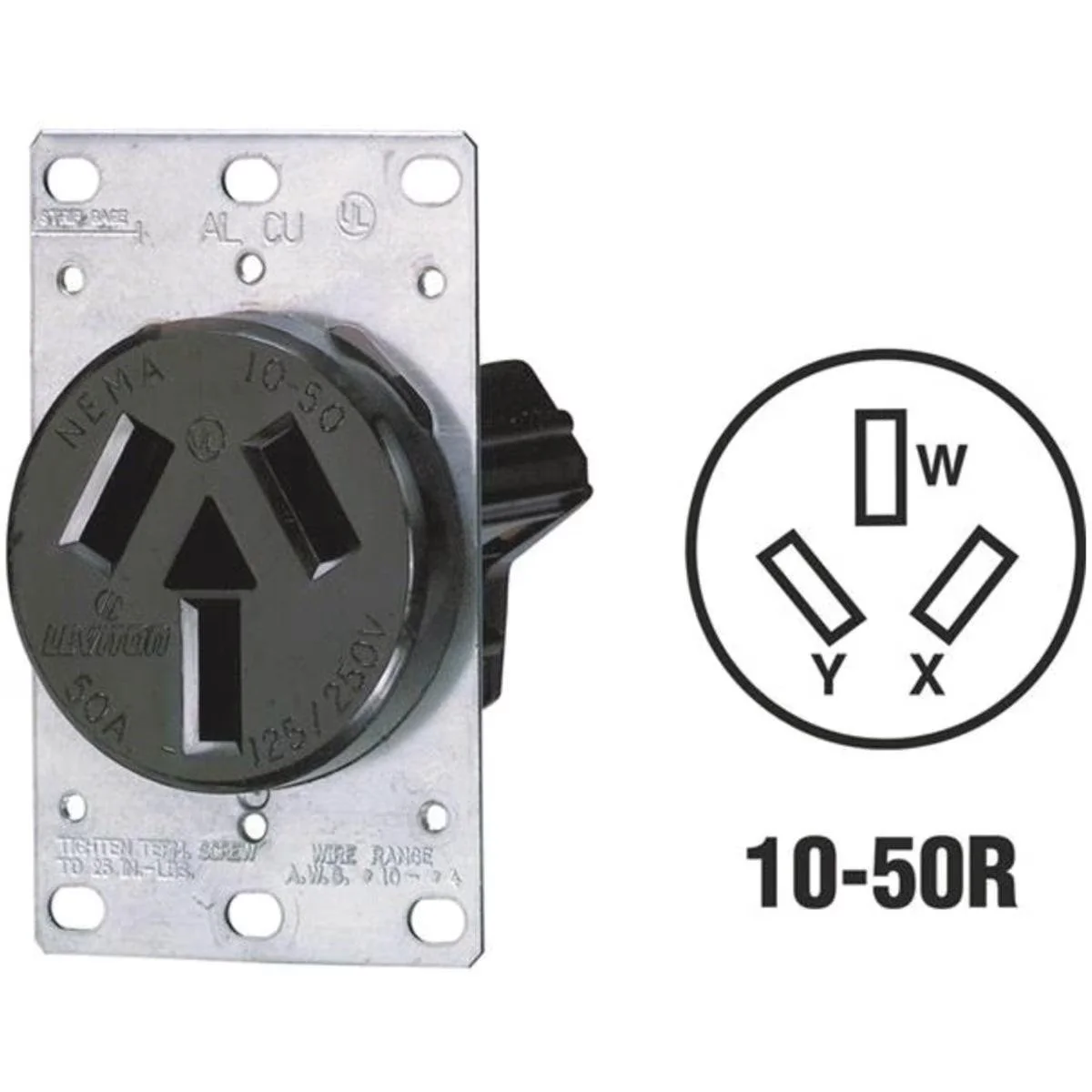 50A Flush Mount Black 10-50R Non-Grounding Range Power Outlet