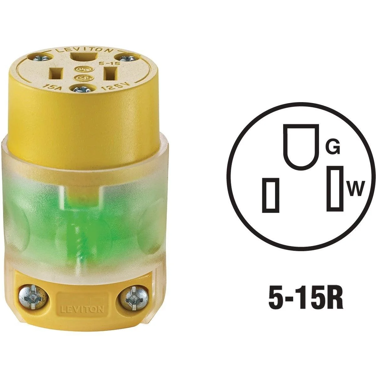 15A 125V 3-Wire 2-Pole Illuminated Cord Connector