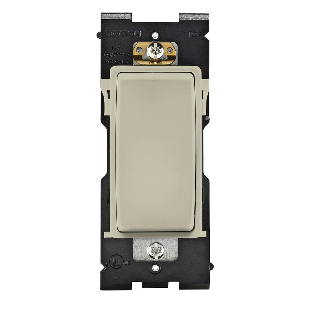 Dimmer Rocker Switch, 0.5 HP at 120 VAC, 2 HP at 240 to 277 VAC, 15 A at 120/277 VAC Contact, 1 Pole, Prairie Sage