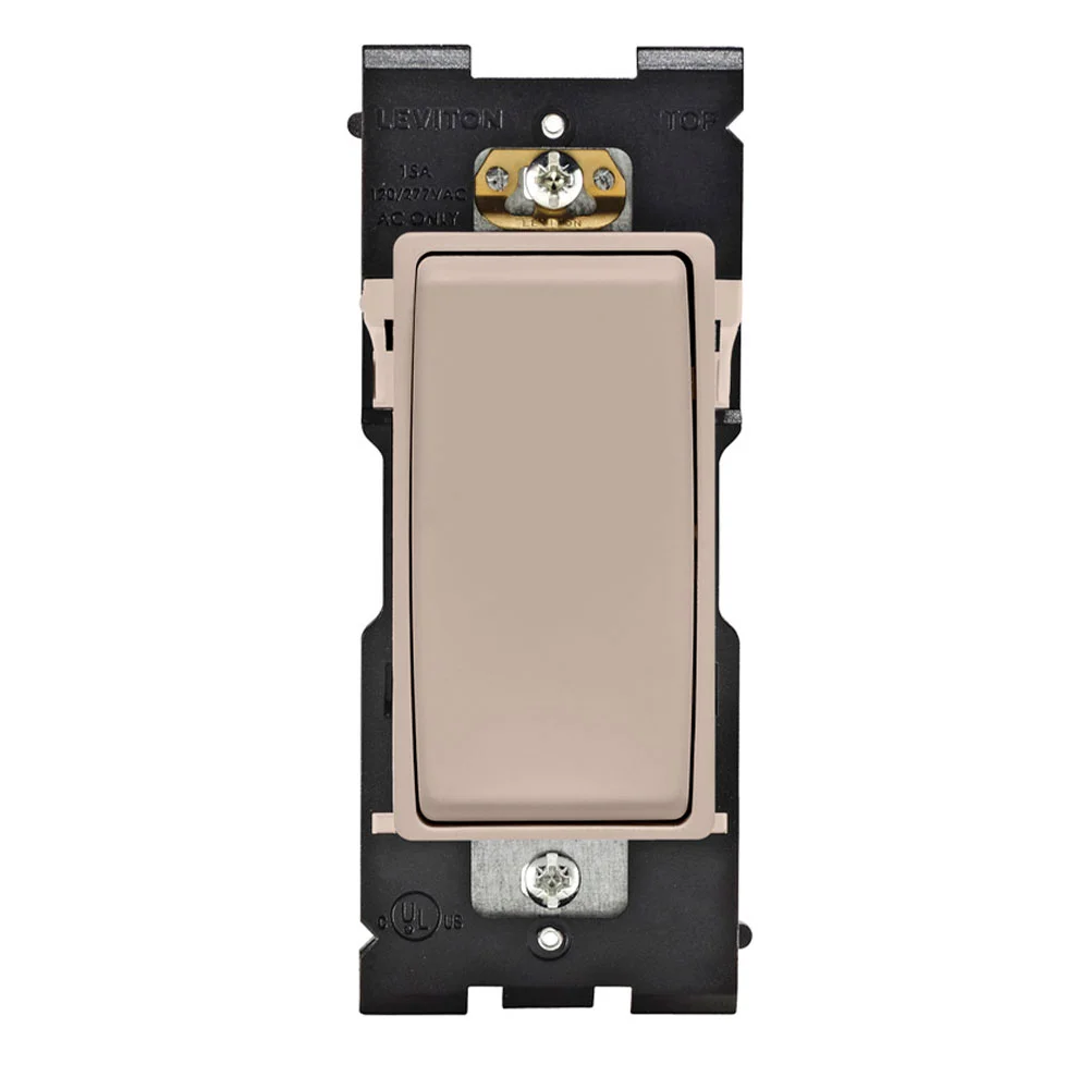 Dimmer Rocker Switch, 3-Way, 0.5 HP at 120 VAC, 2 HP at 240 to 277 VAC, 15 A at 120/277 VAC Contact, 1 Pole, Cafe Latte