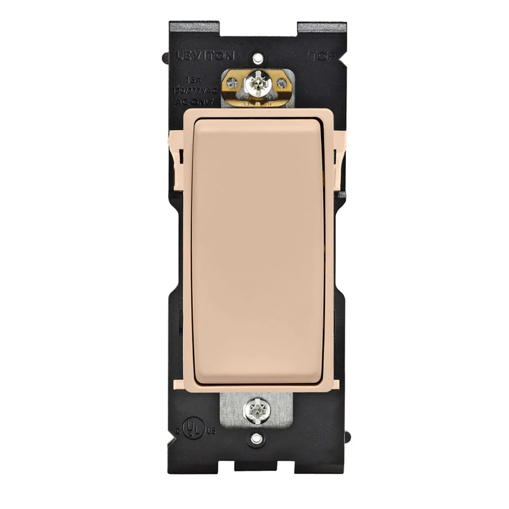 Dimmer Rocker Switch, 3-Way, 0.5 HP at 120 VAC, 2 HP at 240 to 277 VAC, 15 A at 120/277 VAC, 1 Pole, Dapper Tan