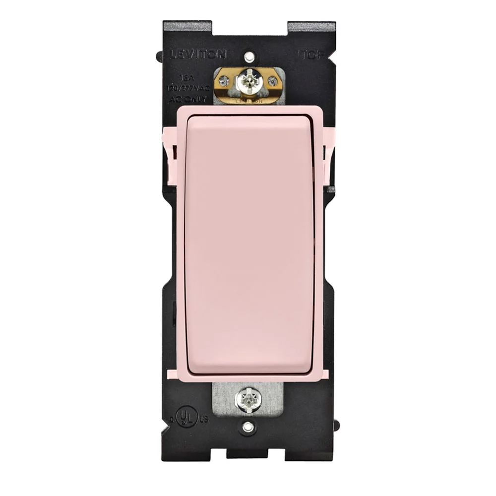 Dimmer Rocker Switch, 3-Way, 2 HP at 240 to 277 VAC, 15 A at 120/277 VAC Contact, 1 Pole, Fresh Pink Lemonade