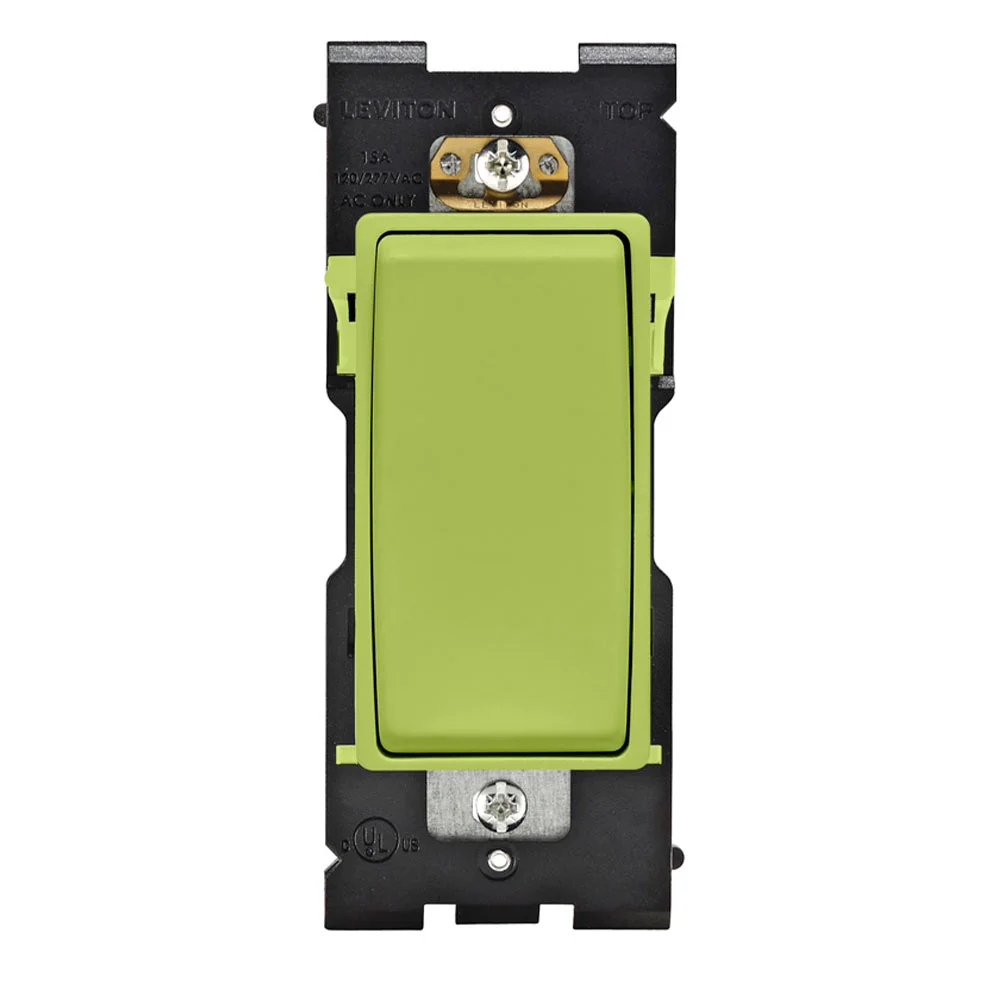 Dimmer Rocker Switch, 3-Way, 2 HP at 240 to 277 VAC, 15 A at 120/277 VAC Contact, 1 Pole, Granny Smith Apple
