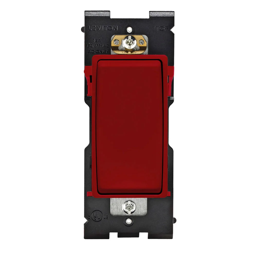 Dimmer Rocker Switch, 3-Way, 0.5 HP at 120 VAC, 2 HP at 240 to 277 VAC, 15 A at 120/277 VAC Contact, 1 Pole, Red