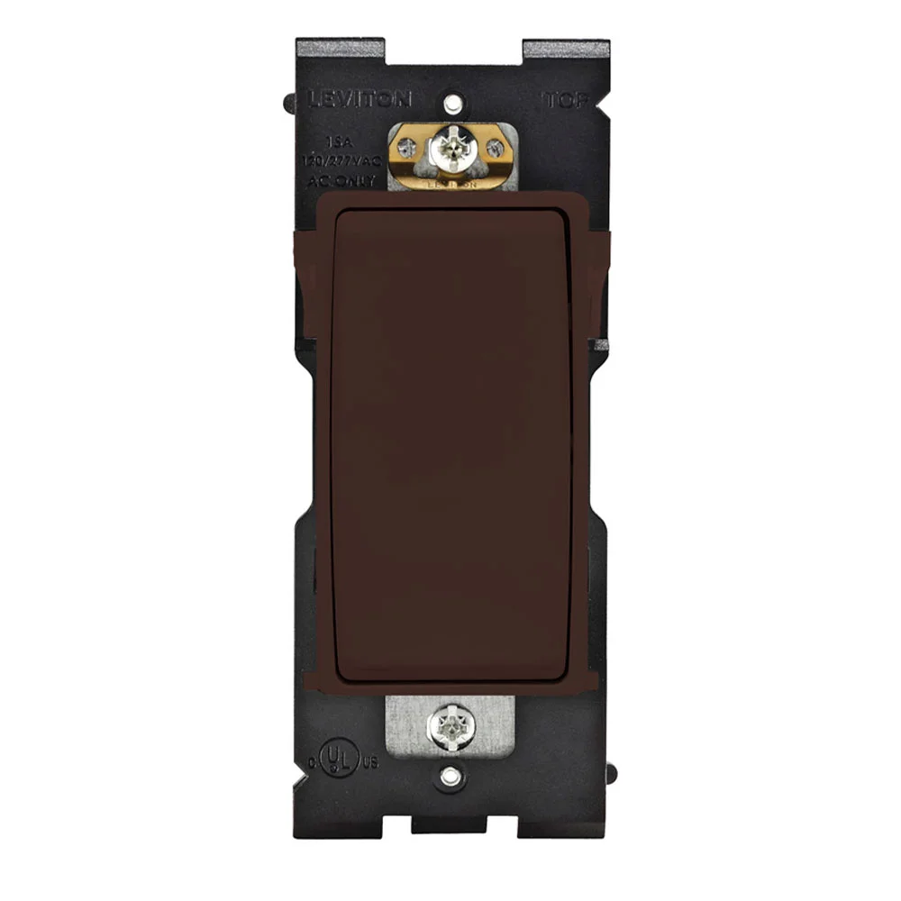 Dimmer Rocker Switch, 3-Way, 2 HP at 240 to 277 VAC, 15 A at 120/277 VAC Contact, 1 Pole, Walnut Bark