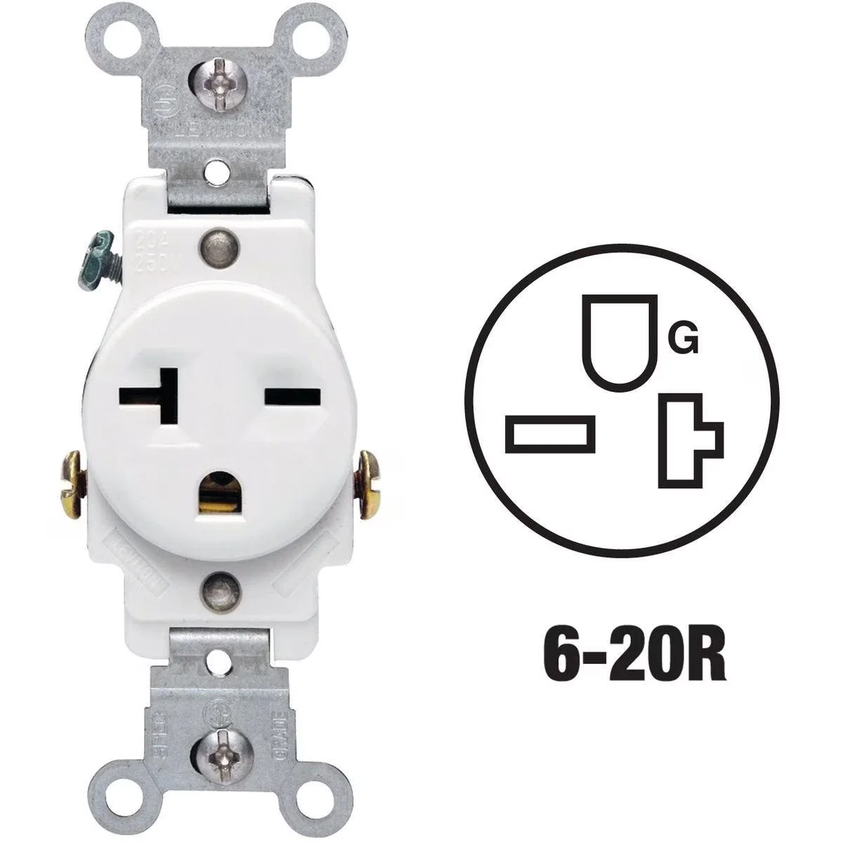 20A White Heavy-Duty 6-20R Grounding Single Outlet