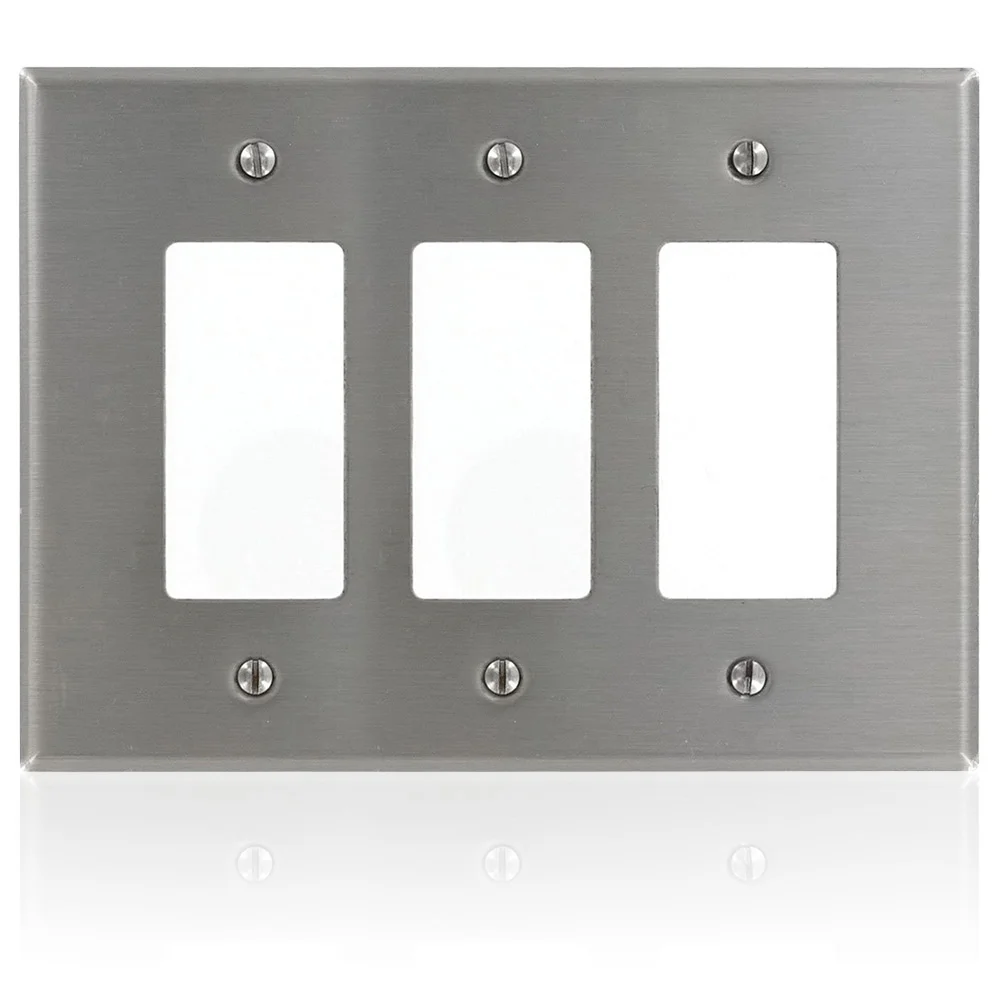 Oversize Decorative Wallplate, 3 Gangs, 5-3/4 in H x 7-1/8 in W, Stainless Steel