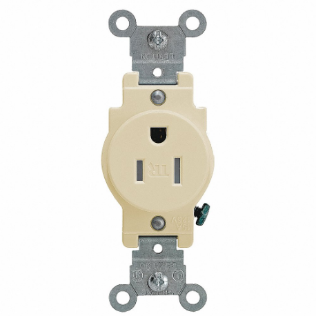 LEVITON T5015-I Receptacle, Single, 5-15R, 15 A, 125V AC, Ivory, 2 Poles, Screw Terminals | CR9HZA 792UP5