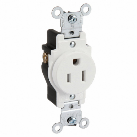 LEVITON T5015-W Receptacle, Single, 5-15R, 15 A, 125V AC, White, 2 Poles, Screw Terminals | CR9JAZ 792UP6