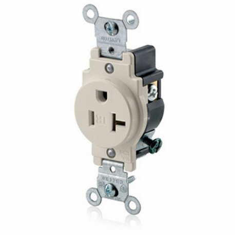 LEVITON T5020-T Receptacle, Single, 5-20R, 20 A, 125V AC, Light Almond, 2 Poles, Screw Terminals | CR9HZR 792UP9