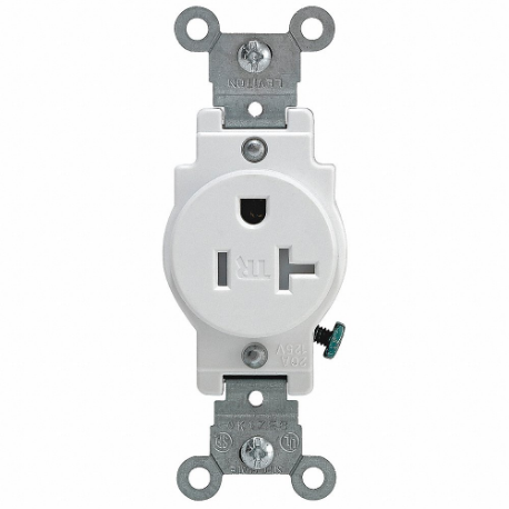 LEVITON T5020-W Receptacle, Single, 5-20R, 20 A, 125V AC, White, 2 Poles, Screw Terminals | CR9HZU 792UR0