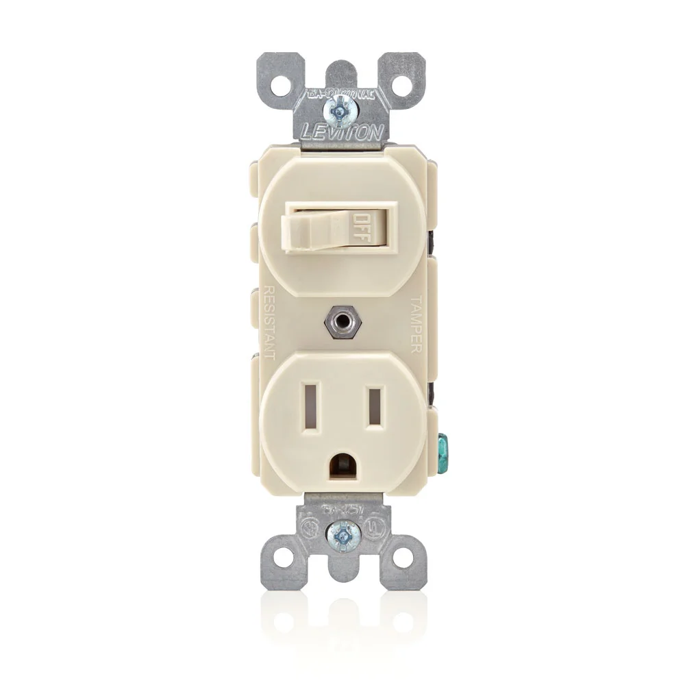 Combination Duplex Self-Grounding Receptacle, 15 A/120/125 VAC, 1 Pole, 14 to 12 AWG Wire
