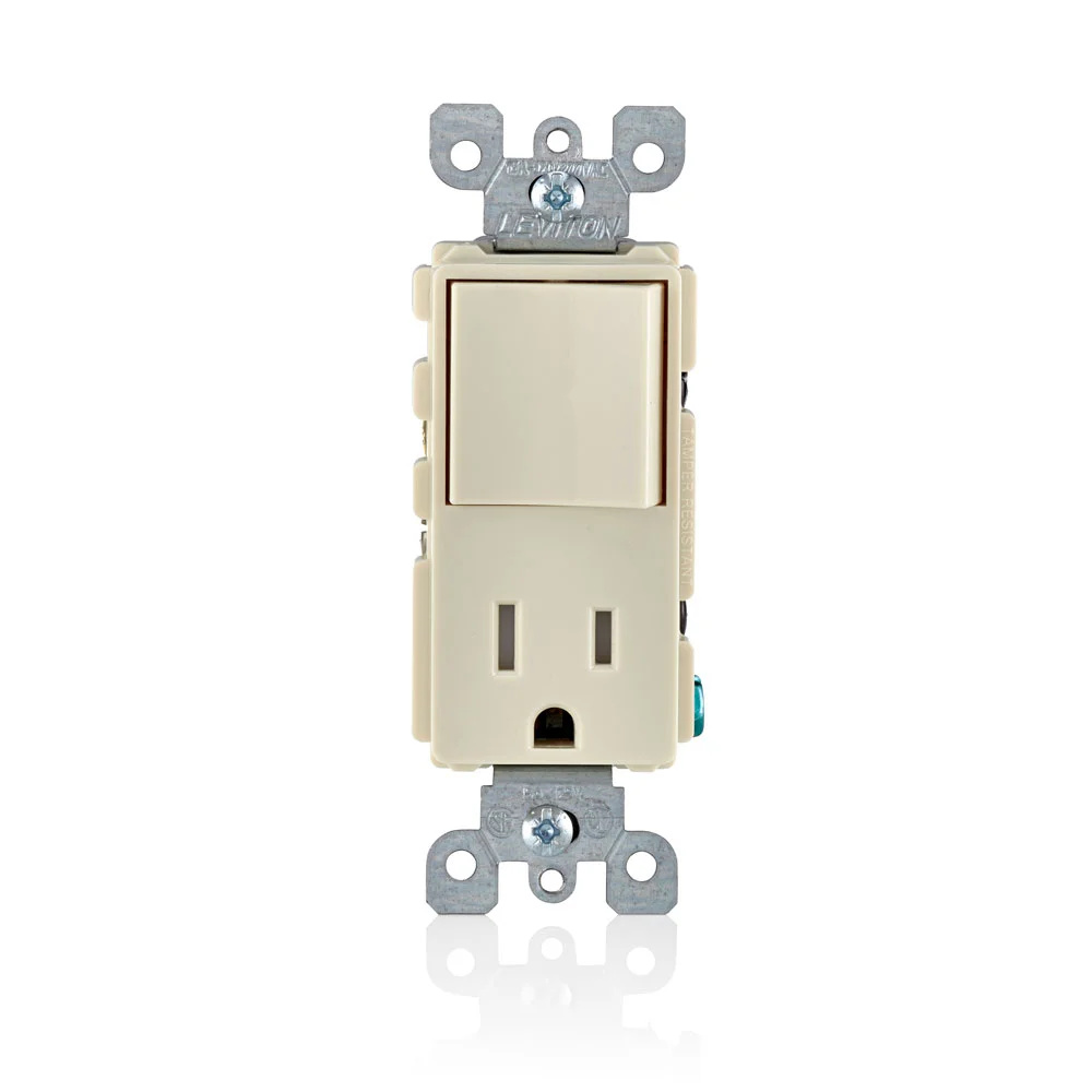 Rocker Style Tamper Resistant Combination Switch and Receptacle, 120 VAC, 15 A, Light Almond