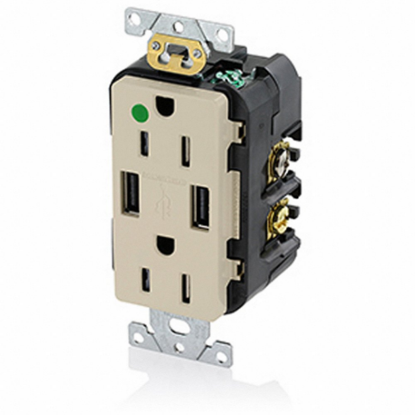 LEVITON T5632-HGI Receptacle, 5-15R, 15 A, 125V AC, Ivory, A Usb Connection Type | CR9HPT 792UR7