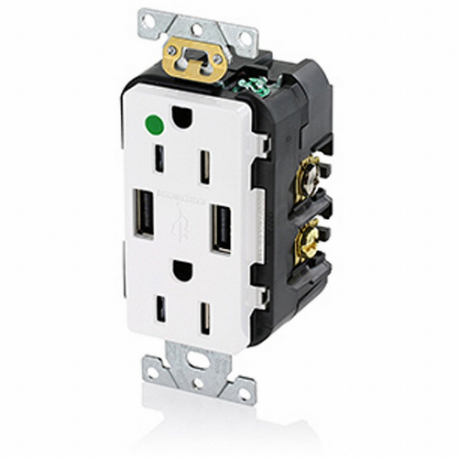 LEVITON T5632-HGW Receptacle, 5-15R, 15 A, 125V AC, White, A Usb Connection Type | CR9HPU 792UR8