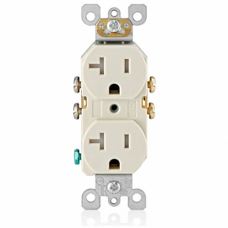 LEVITON T5820-T Receptacle, Duplex, 5-20R, 20 A, 125V AC, Light Almond, 2 Poles, Screw Terminals | CR9HWW 792UT0