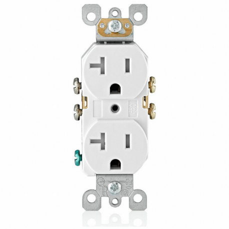 LEVITON T5820-W Receptacle, Duplex, 5-20R, 20 A, 125V AC, White, 2 Poles, Screw Terminals | CR9HXT 792UT1
