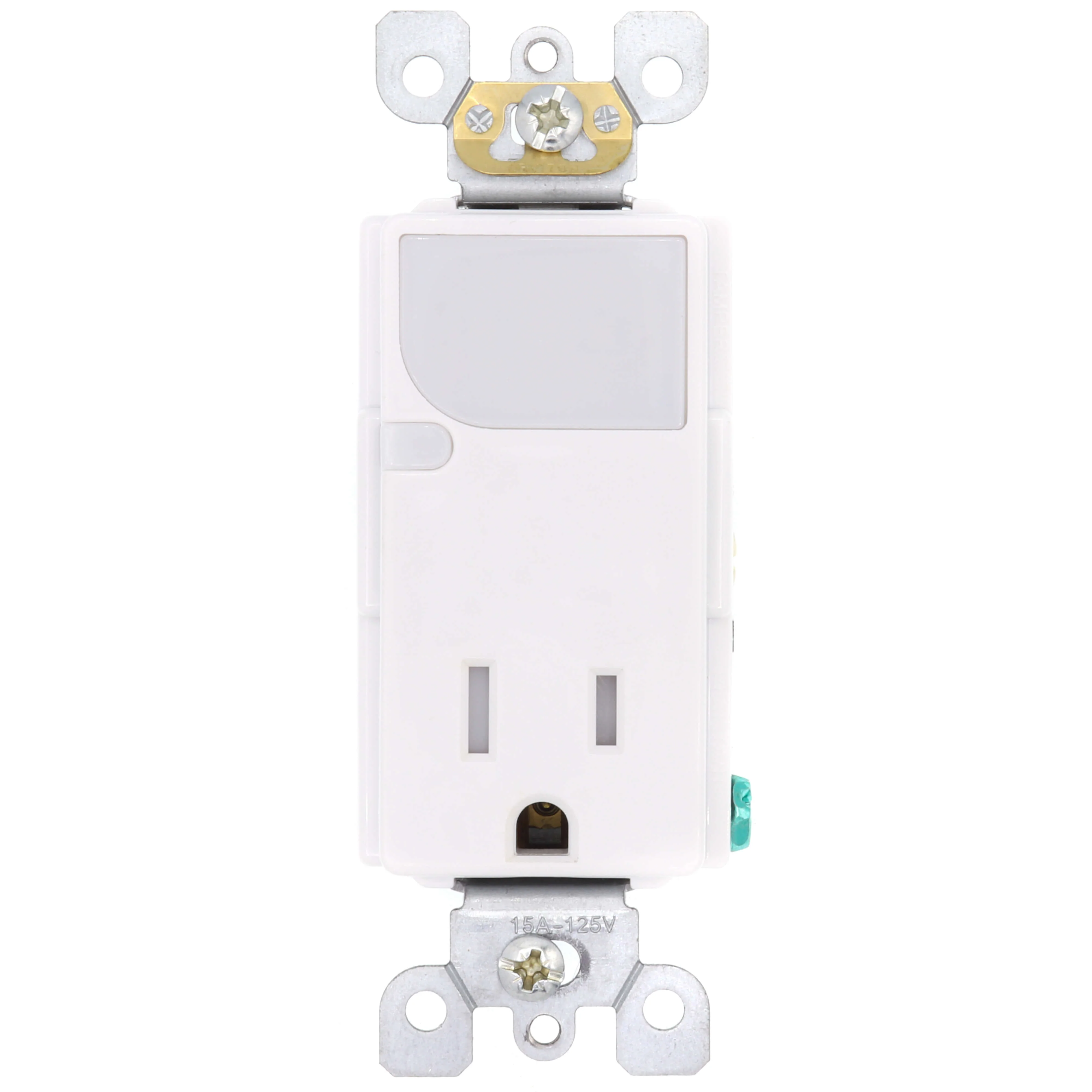 Tamper Resistant Combination Decora Receptacle With LED Guide Light, 15 A at 120 VAC, 1 Pole
