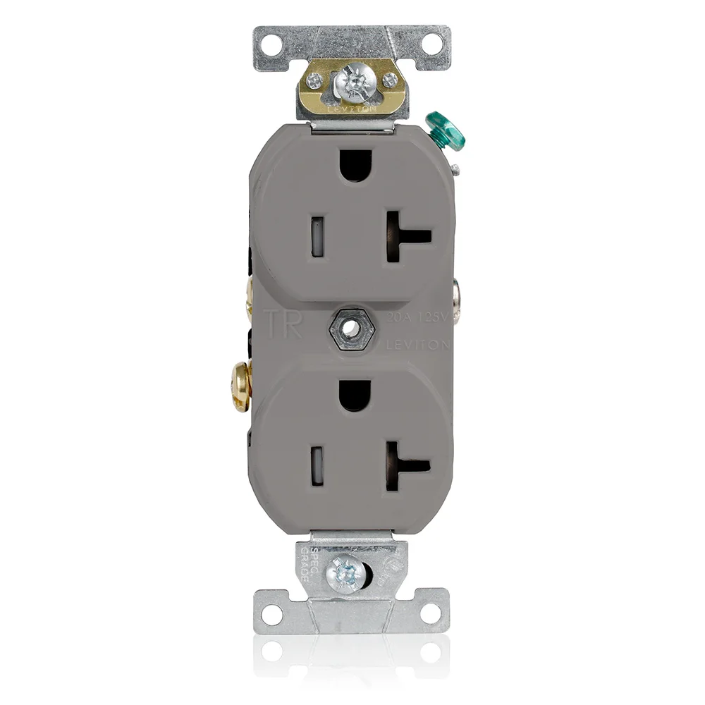 LEVITON TBR20-GY Receptacle, Duplex, 5-20R, 20 A, 125V AC, Gray, 2 Poles, Screw Terminals, Tamper Resistant | CR9HWH 792UT7