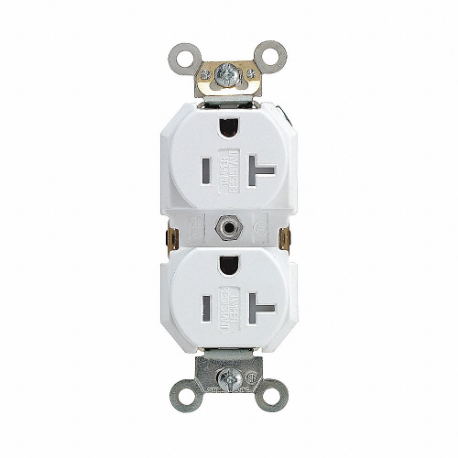 LEVITON TBR20-W Receptacle, Duplex, 5-20R, 20 A, 125V AC, White, 2 Poles, Screw Terminals | CR9HXX 792UT9