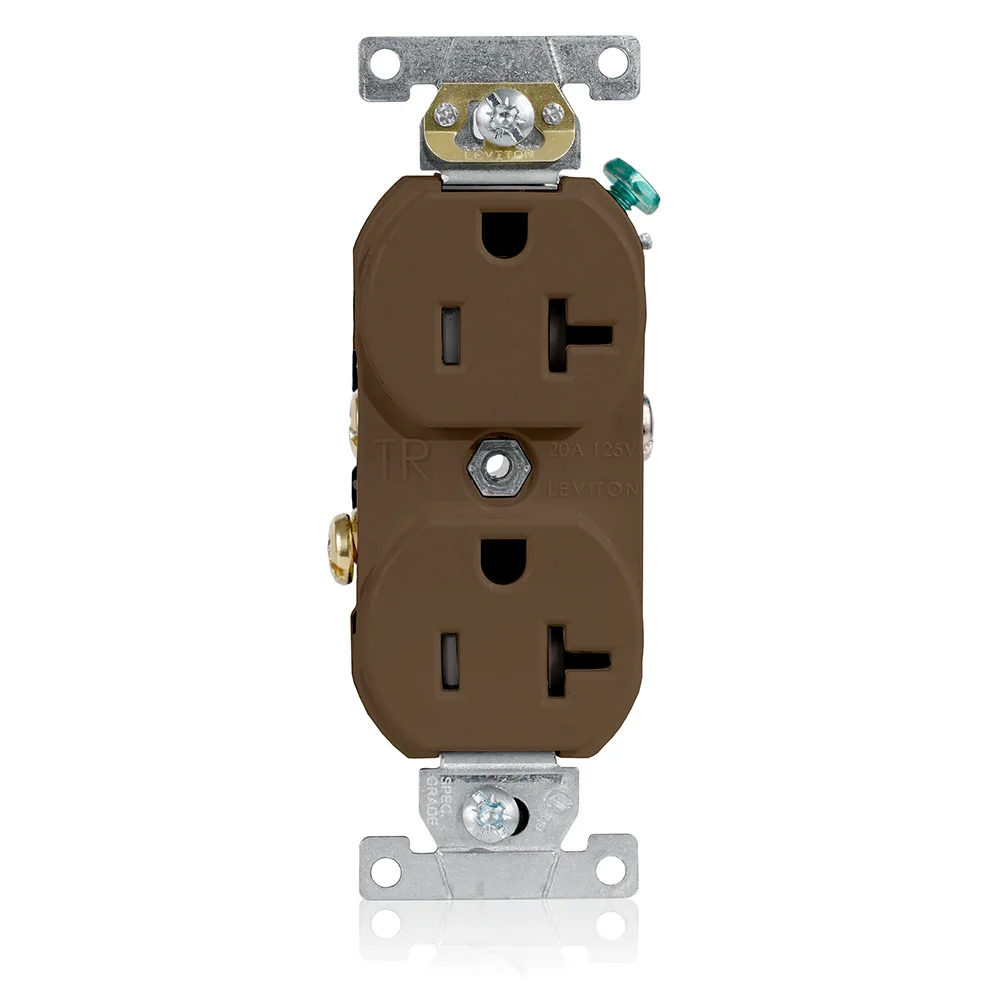 LEVITON TBR20 Receptacle, Duplex, 5-20R, 20 A, 125V AC, Brown, 2 Poles, Screw Terminals | CR9HVX 792UT6