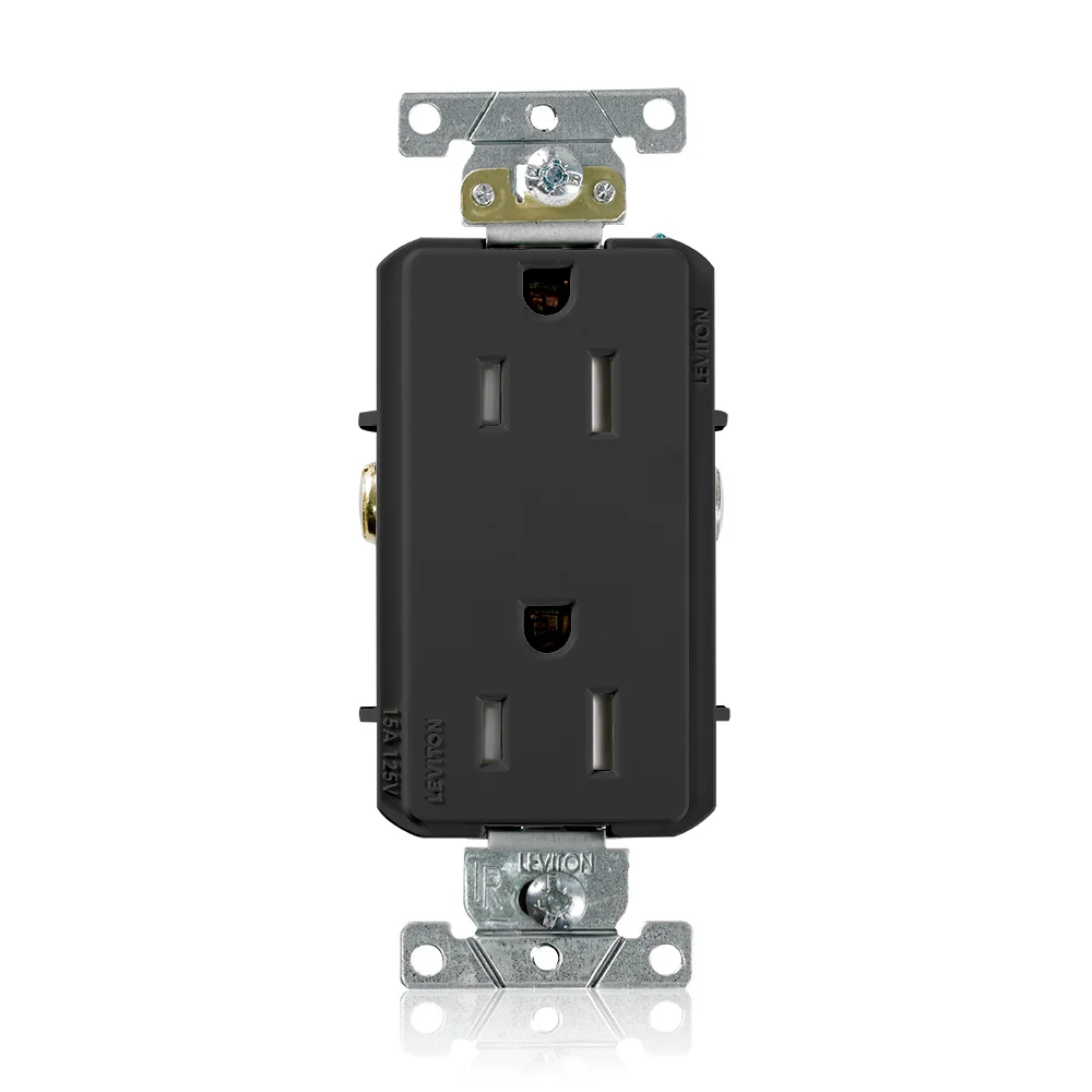 LEVITON TDR15-E Receptacle, Decorator Duplex, 5-15R, 15 A, 125V AC, Black, 2 Poles, Screw Terminals | CR9HQG 792UU4