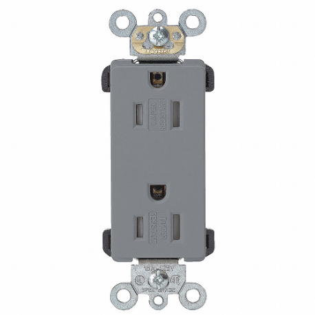 LEVITON TDR15-GY Receptacle, Decorator Duplex, 5-15R, 15 A, 125V AC, Gray, 2 Poles, Screw Terminals | CR9JAH 792UU5