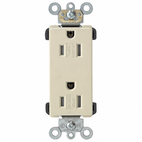 LEVITON TDR15-I Receptacle, Decorator Duplex, 5-15R, 15 A, 125V AC, Ivory, 2 Poles, Screw Terminals | CR9JBA 792UU6