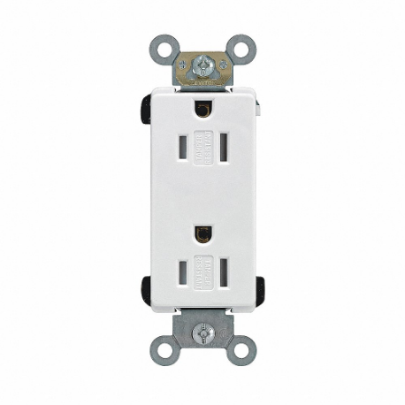 LEVITON TDR15-W Receptacle, Decorator Duplex, 5-15R, 15 A, 125V AC, White, 2 Poles, Screw Terminals | CR9HQR 792UU7