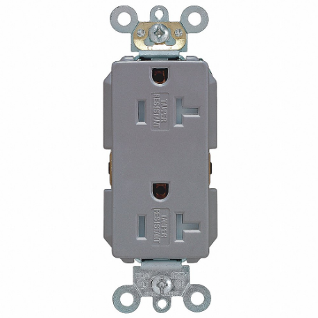 LEVITON TDR20-GY Receptacle, Decorator Duplex, 5-20R, 20 A, 125V AC, Gray, 2 Poles, Screw Terminals | CR9JBL 792UV0