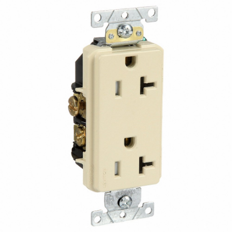 LEVITON TDR20-I Receptacle, Decorator Duplex, 5-20R, 20 A, 125V AC, Ivory, 2 Poles, Screw Terminals | CR9HRP 792UV1