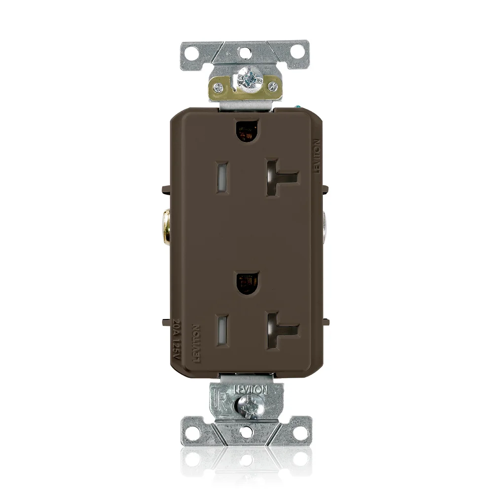 LEVITON TDR20 Receptacle, Decorator Duplex, 5-20R, 20 A, 125V AC, Brown, 2 Poles, Screw Terminals | CR9JAN 792UU8