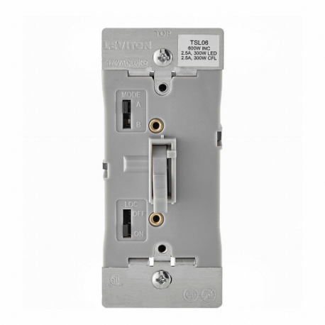 LEVITON TSL06-1LG Lighting Di mmer, CFL/Halogen/Incandescent/LED, 1-Pole/3-Way, 120V AC, Gray | CR9HAJ 791DX2
