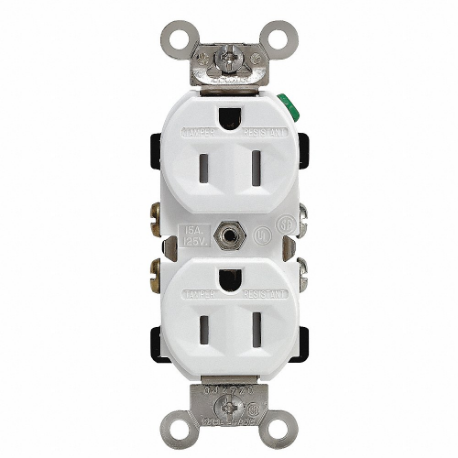 LEVITON TWR15-W Receptacle, Duplex, 5-15R, 15 A, 125V AC, Ivory, 2 Poles, Screw Terminals, Screw Terminals | CR9HUF 792UV4