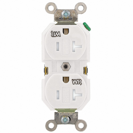 LEVITON TWR20-W Receptacle, Duplex, 5-20R, 20 A, 125V AC, White, 2 Poles, Screw Terminals, Screw Terminals | CR9HXZ 792UV6