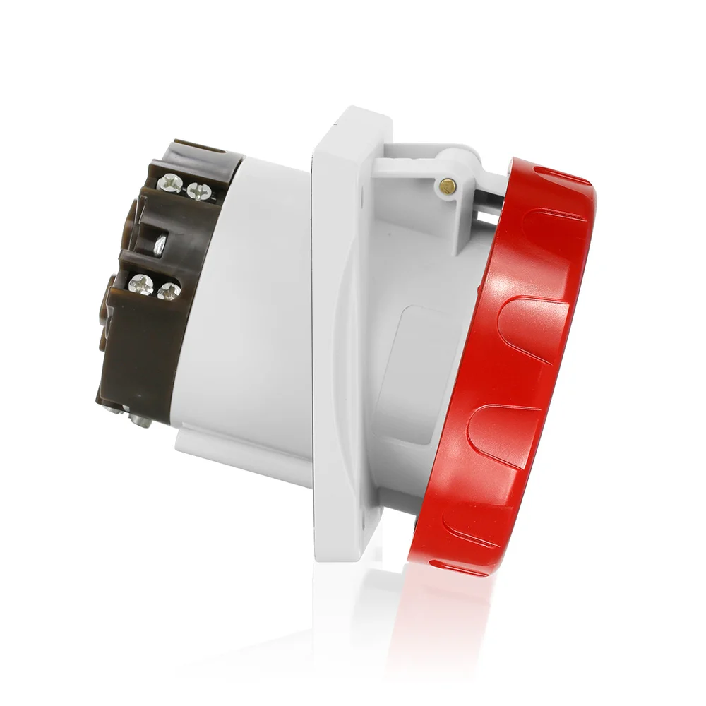 Watertight Pin and Sleeve Receptacle, 600 VAC/250 VDC, 63 A, 4 Poles, 5 Wires, Red
