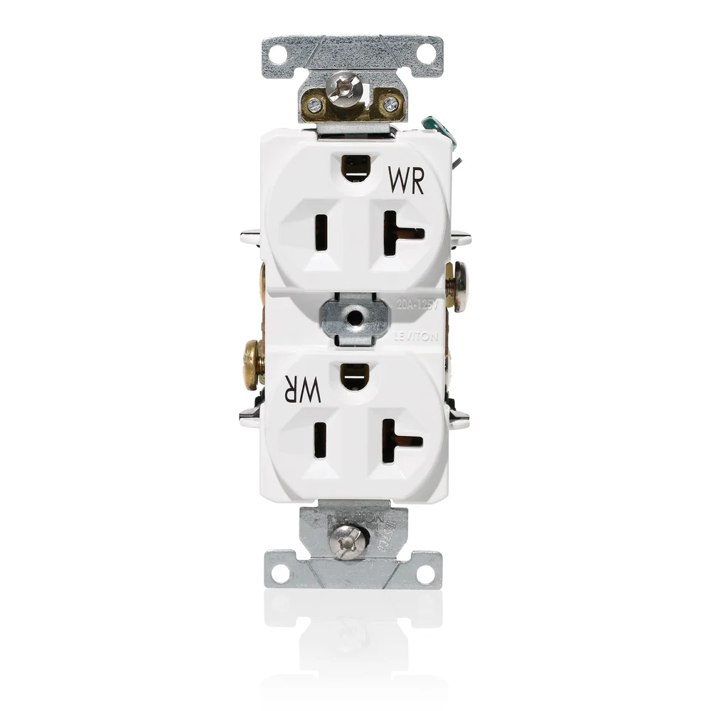 LEVITON WBR20-W Receptacle, Duplex, 5-20R, 20 A, 125V AC, White, 2 Poles, Screw Terminals | CR9HXW 792UV7