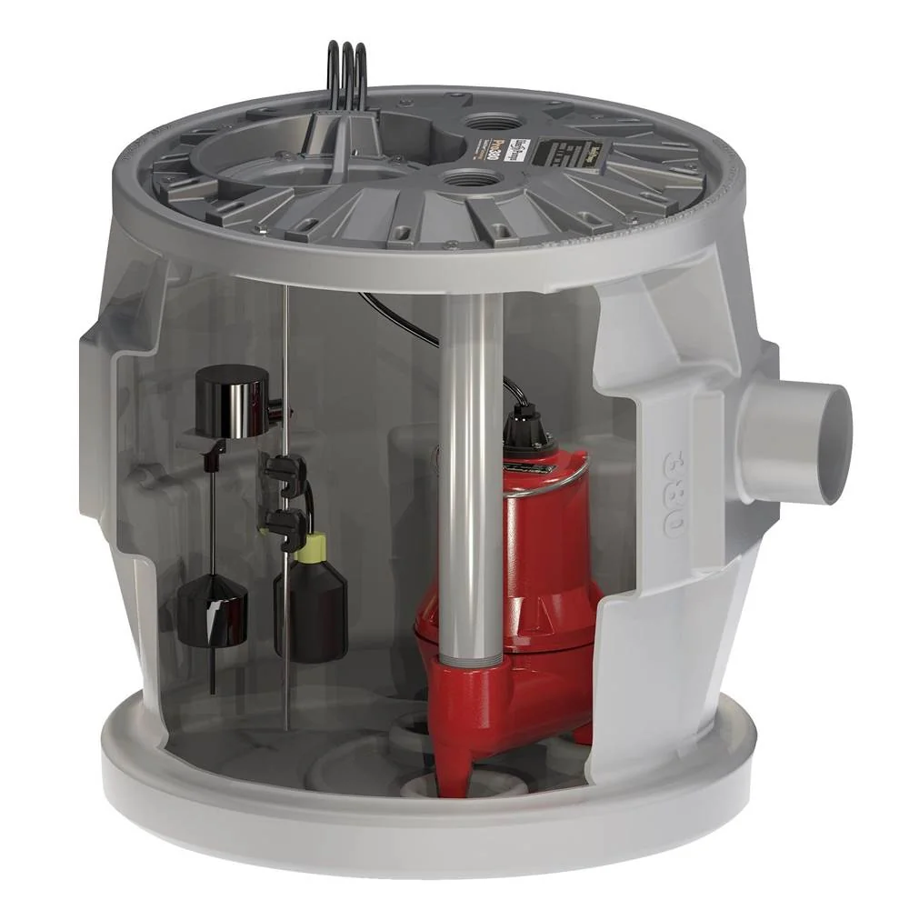 Sewage Pump System, 0.4 HP, 115 V, 2 Inch Discharge, 24 x 24 Inch Basin