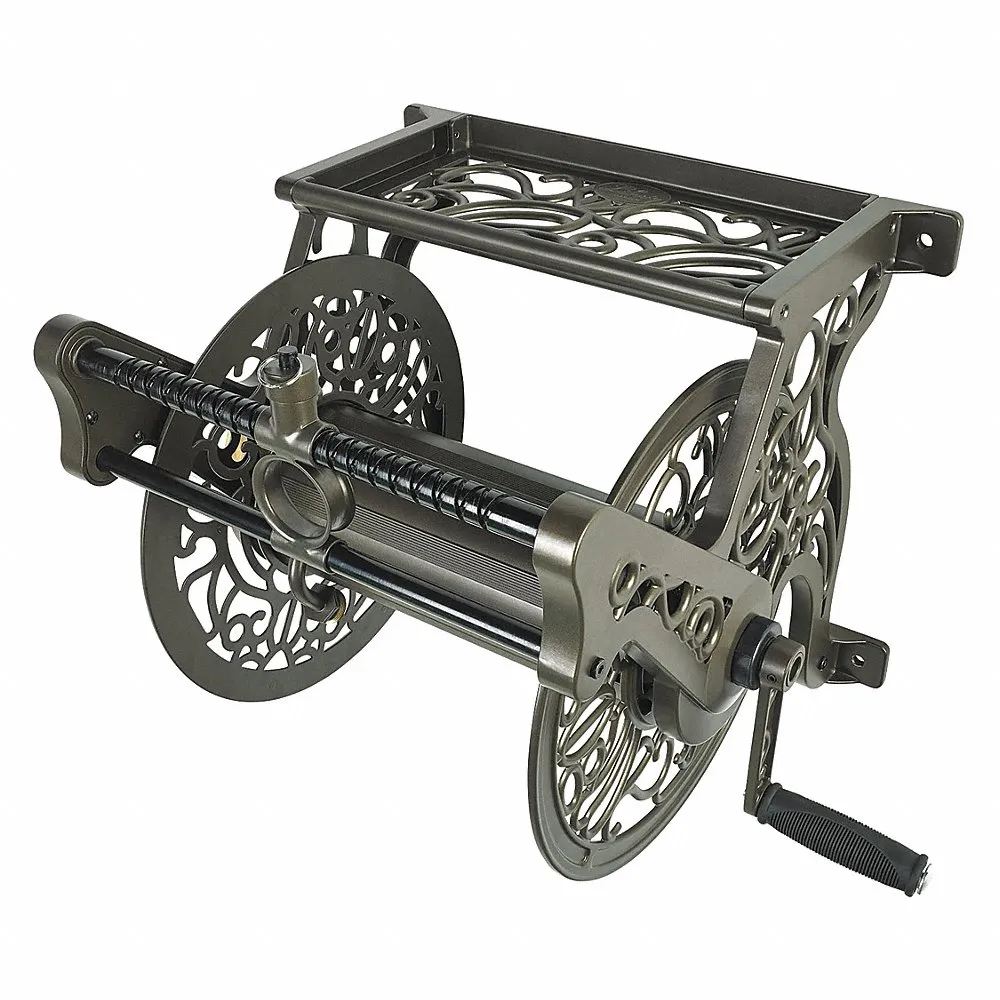 Garden Hose Reel, 125 ft, 5 1/2 Inch Reel Dia, Bronze, 150 PSI Max Op Pressure